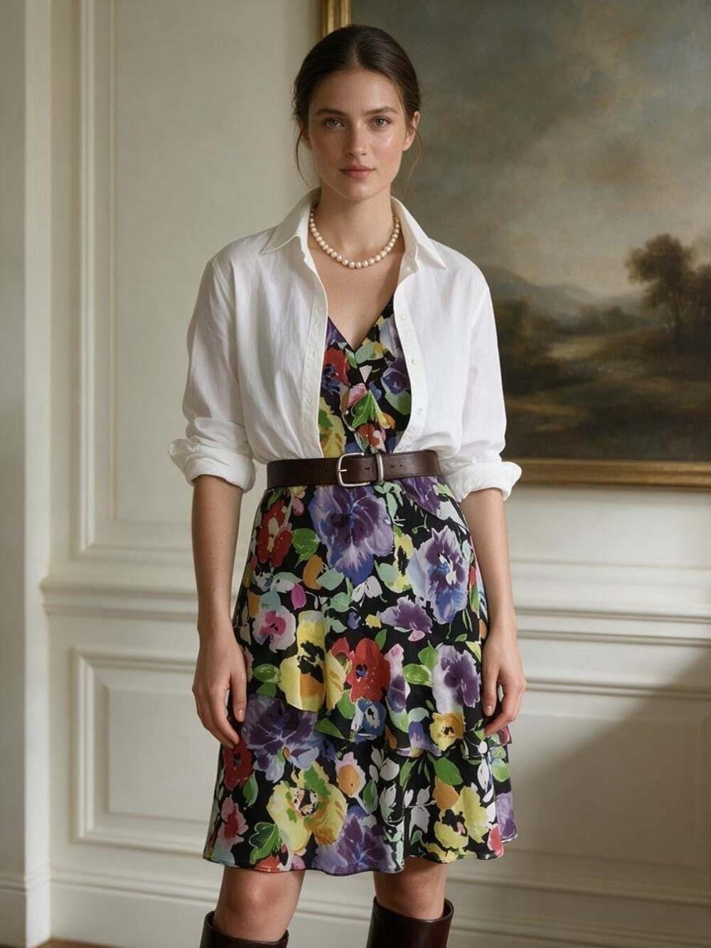 Lauren Ralph Lauren Womens 18W Black Floral Chiffon Ruffle Dress Plus Preppy